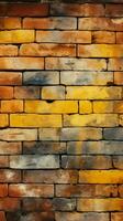 Seamless pattern texture background with an aged yellow and red brick wall Vertical Mobile Wallpaper AI Generated photo