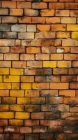 Seamless pattern texture background with an aged yellow and red brick wall Vertical Mobile Wallpaper AI Generated photo