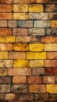 Seamless pattern texture background with an aged yellow and red brick wall Vertical Mobile Wallpaper AI Generated photo