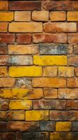 Aged yellow and red brick wall as a grungy seamless pattern texture Vertical Mobile Wallpaper AI Generated photo