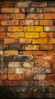 Aged yellow and red brick wall as a grungy seamless pattern texture Vertical Mobile Wallpaper AI Generated photo