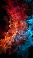 Striking red and blue fire emerges from the black backdrop Vertical Mobile Wallpaper AI Generated photo