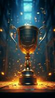 Trophy of victory and accomplishment on a champion-themed background Vertical Mobile Wallpaper AI Generated photo