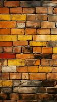 Vintage yellow and red brick wall, seamless pattern texture background Vertical Mobile Wallpaper AI Generated photo