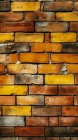 Vintage yellow and red brick wall, seamless pattern texture background Vertical Mobile Wallpaper AI Generated photo
