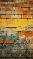 Vintage-inspired seamless pattern texture with a weathered yellow and red brick wall Vertical Mobile Wallpaper AI Generated photo