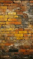 Weathered yellow and red brick wall, seamless pattern texture background Vertical Mobile Wallpaper AI Generated photo