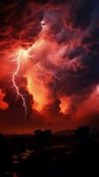 Apocalyptic backdrop with vibrant lightning in a dark red sky Vertical Mobile Wallpaper AI Generated photo