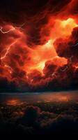 Apocalyptic scene red stormy sky pierced by dazzling lightning Vertical Mobile Wallpaper AI Generated photo