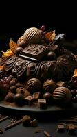 Artful chocolate arrangement, Tempting composition with room for your message Vertical Mobile Wallpaper AI Generated photo