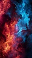 Bold red and blue flames ignite the darkness of the background Vertical Mobile Wallpaper AI Generated photo