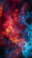 Bold red and blue flames ignite the darkness of the background Vertical Mobile Wallpaper AI Generated photo
