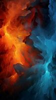 Contrasting fire and ice patterns mesmerize on a dark backdrop Vertical Mobile Wallpaper AI Generated photo