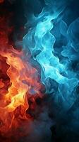 Contrasting fire and ice patterns mesmerize on a dark backdrop Vertical Mobile Wallpaper AI Generated photo