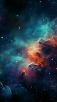 resumen cósmico fondo exhibiendo un universo lleno con estrellas, nebulosas, y galaxias vertical móvil fondo de pantalla ai generado foto