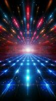 Disco backdrop with vibrant blue and red shimmering rays Vertical Mobile Wallpaper AI Generated photo