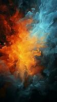 Dynamic black artwork showcases the fusion of fire and ice Vertical Mobile Wallpaper AI Generated photo