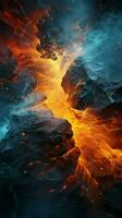 Dynamic black artwork showcases the fusion of fire and ice Vertical Mobile Wallpaper AI Generated photo