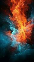 Dynamic black artwork showcases the fusion of fire and ice Vertical Mobile Wallpaper AI Generated photo