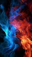 Dynamic red and blue flames dance against a black backdrop Vertical Mobile Wallpaper AI Generated photo