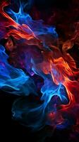 Dynamic red and blue flames dance against a black backdrop Vertical Mobile Wallpaper AI Generated photo