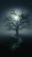 Eerie fog stands alone against a black backdrop Vertical Mobile Wallpaper AI Generated photo