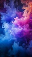 Engulfed in smoke, vibrant purple and blue searchlights create intrigue Vertical Mobile Wallpaper AI Generated photo