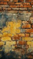 Grungy seamless pattern texture featuring an aged yellow and red brick wall Vertical Mobile Wallpaper AI Generated photo