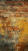 Grungy seamless pattern texture featuring an aged yellow and red brick wall Vertical Mobile Wallpaper AI Generated photo