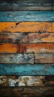 Grungy, vibrant, aged timber backdrop with a pop of color Vertical Mobile Wallpaper AI Generated photo