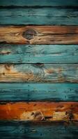 Grungy, vibrant, aged timber backdrop with a pop of color Vertical Mobile Wallpaper AI Generated photo