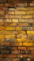 Grungy yellow and red brick wall as a seamless pattern background Vertical Mobile Wallpaper AI Generated photo