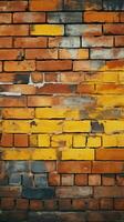 Grungy yellow and red brick wall as a seamless pattern background Vertical Mobile Wallpaper AI Generated photo