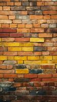 Grungy yellow and red brick wall as a seamless pattern background Vertical Mobile Wallpaper AI Generated photo