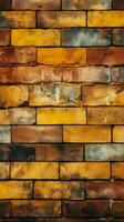 Grungy yellow and red brick wall as a seamless pattern background Vertical Mobile Wallpaper AI Generated photo