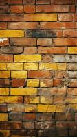 Grungy yellow and red brick wall as a seamless pattern background Vertical Mobile Wallpaper AI Generated photo