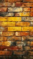 Grungy yellow and red brick wall as a seamless pattern background Vertical Mobile Wallpaper AI Generated photo