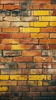 Grungy yellow and red brick wall as a seamless pattern background Vertical Mobile Wallpaper AI Generated photo