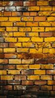 Grungy yellow and red brick wall as a seamless pattern background Vertical Mobile Wallpaper AI Generated photo