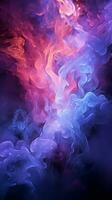 Illuminated smoke-filled darkness with captivating purple and blue searchlights Vertical Mobile Wallpaper AI Generated photo