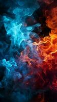 Intense red and blue fire illuminates the black background Vertical Mobile Wallpaper AI Generated photo