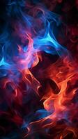 Intertwining red and blue flames mesmerize on a dark background Vertical Mobile Wallpaper AI Generated photo