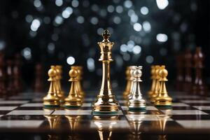 Regal gold chess king faces off against silver adversary strategically AI Generated photo