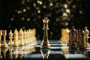 Regal gold chess king faces off against silver adversary strategically AI Generated photo