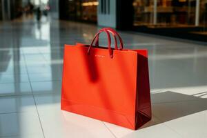 Vibrant red shopping bags placed neatly on the boutiques floor AI Generated photo