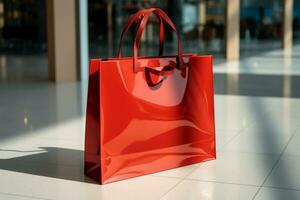 Vibrant red shopping bags placed neatly on the boutiques floor AI Generated photo