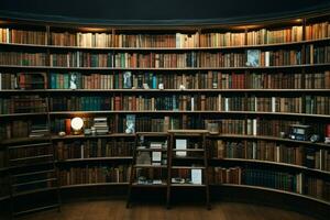 Books neatly arranged on a rustic wooden shelf for easy access AI Generated photo