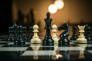 Chess pieces on board square, setting the stage for strategic battle AI Generated photo