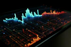 Data analysis represented through vibrant black, blue, and red graph AI Generated photo