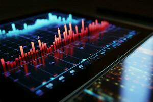 Data analysis represented through vibrant black, blue, and red graph AI Generated photo
